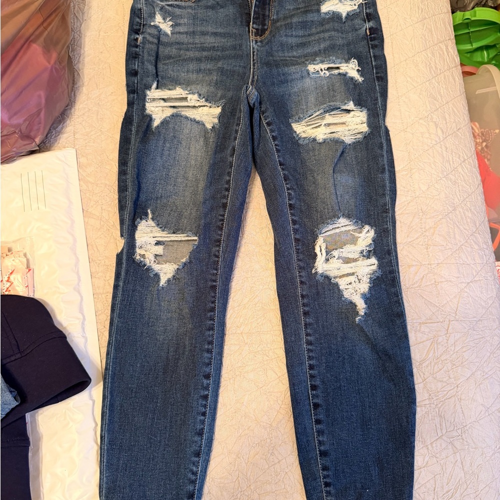 American Eagle Outfitters Dark Blue Distressed Skinny Jeans